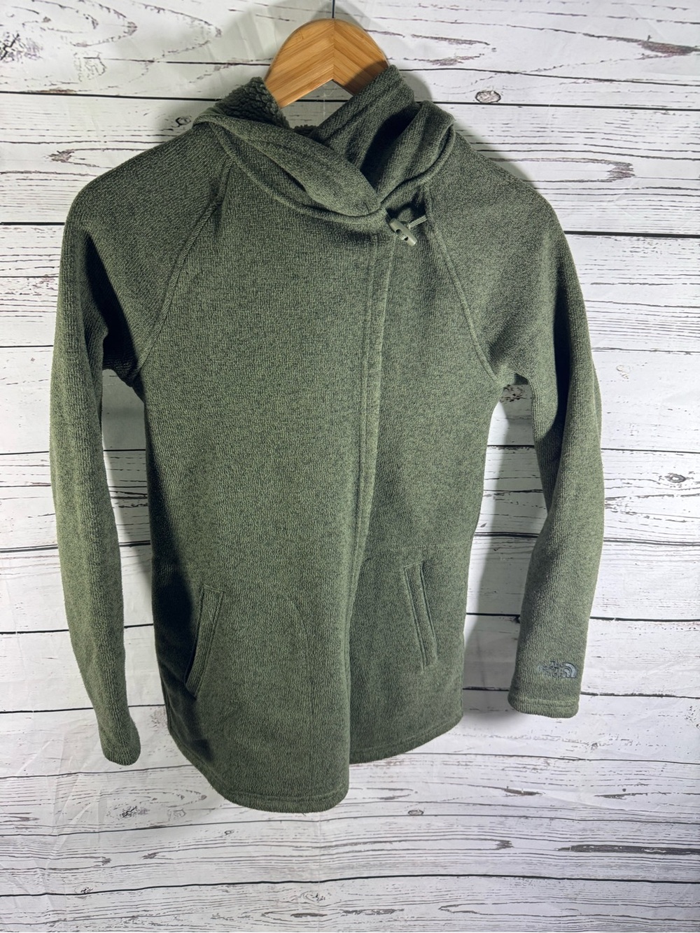 The North Face Size XS Womens Green Sherpa Lined Crescent Wrap Hoodie Jacket EUC